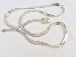 CHANEL stunning silver multi logo metal belt with cc clasp