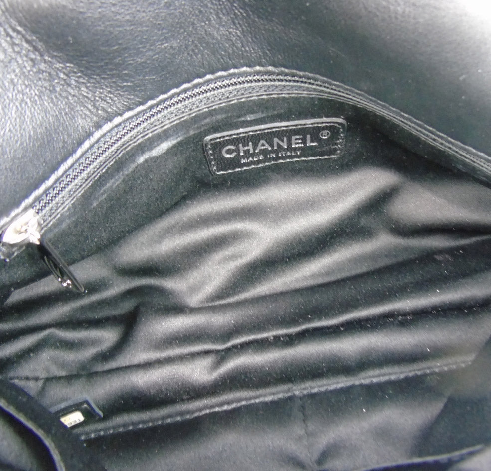 CHANEL black and silver striped sequin 10" flap bag