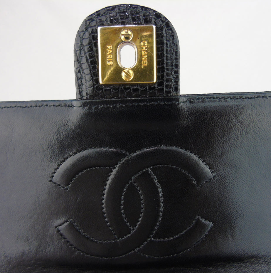 CHANEL black lizard exotic leather flap bag - vintage