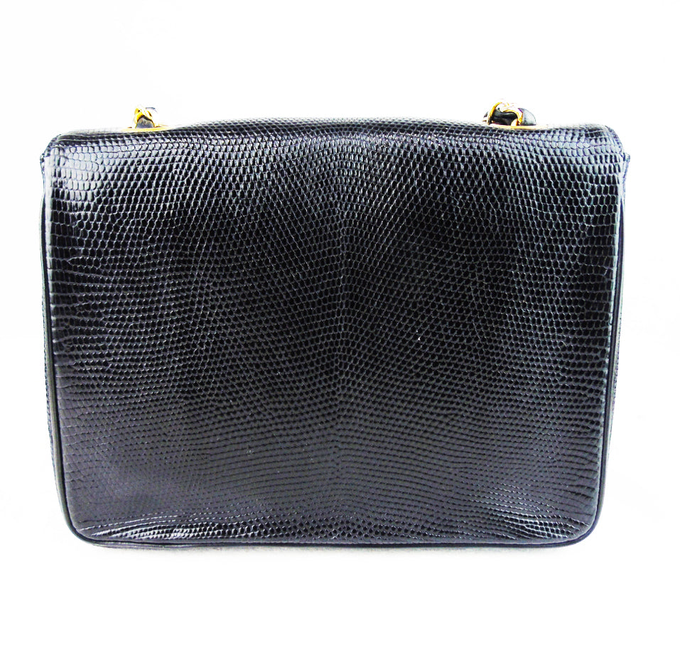 CHANEL black lizard exotic leather flap bag - vintage